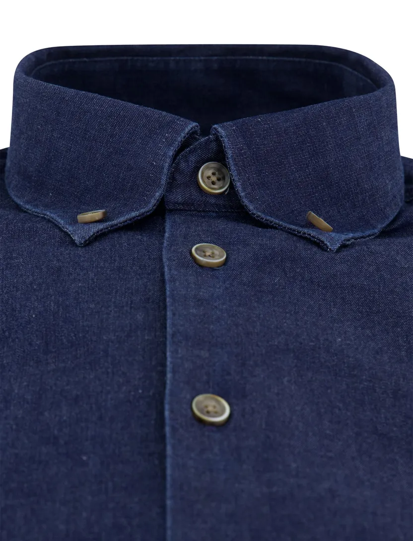 Ledub overhemd denim donkerblauw stretch