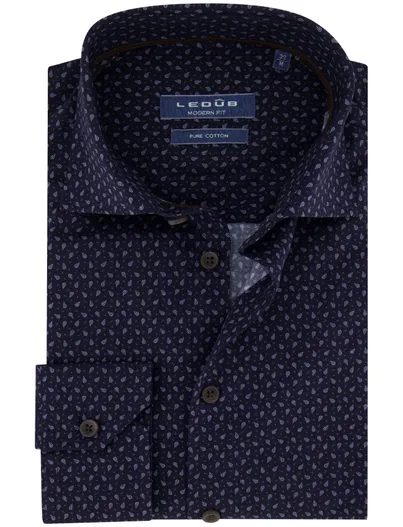 Ledub Ledub overhemd donkerblauw geprint lange mouw