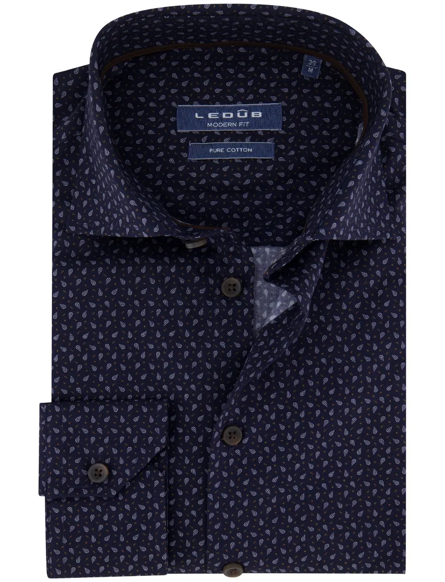 Ledub overhemd donkerblauw geprint lange mouw