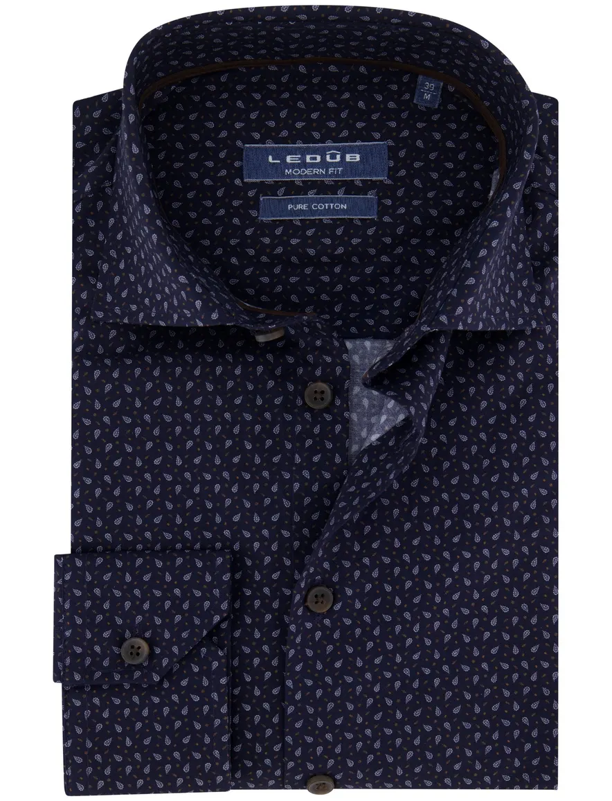 Ledub overhemd donkerblauw geprint