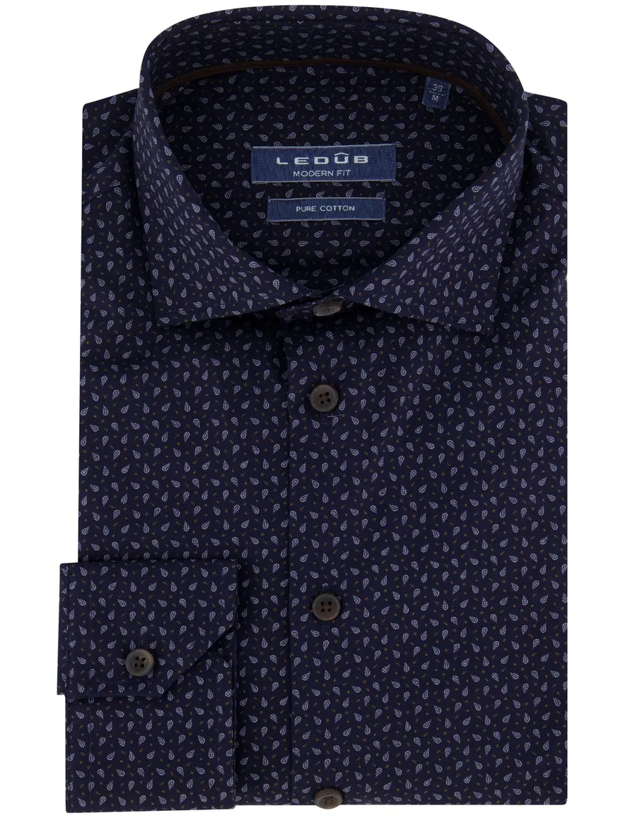 Ledub overhemd donkerblauw geprint lange mouw