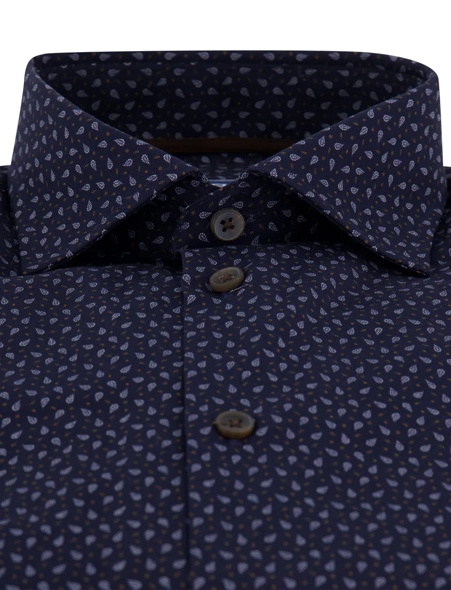 Ledub overhemd donkerblauw geprint lange mouw