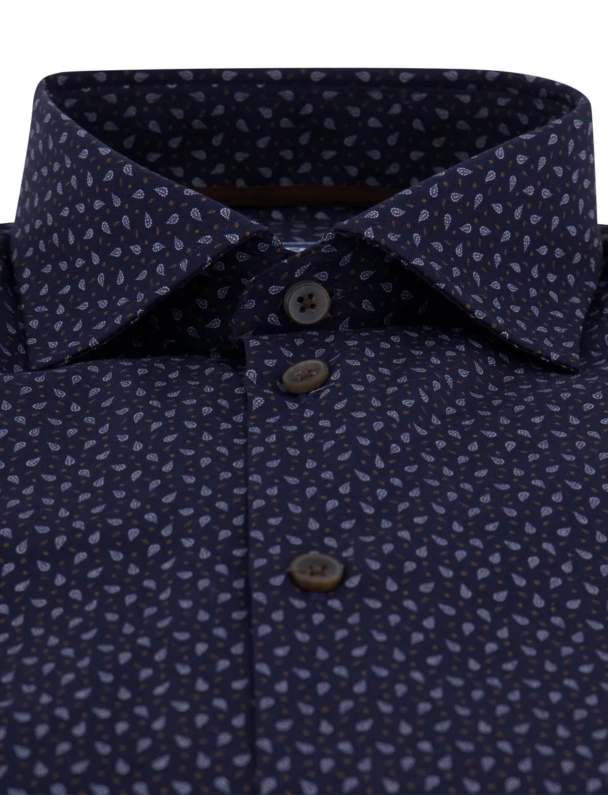 Ledub overhemd donkerblauw geprint lange mouw
