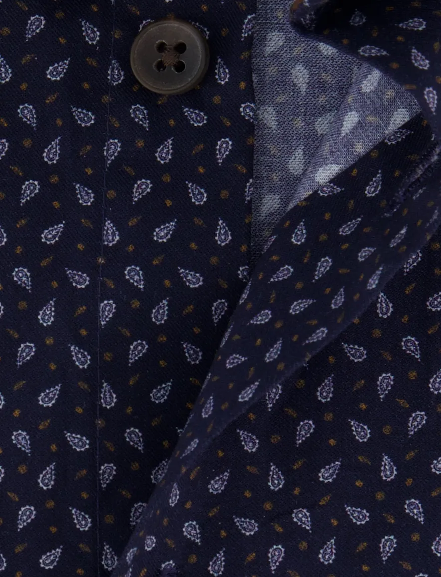 Ledub overhemd donkerblauw geprint lange mouw