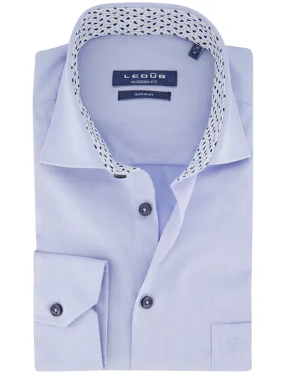 Ledub Ledub strijkvrij overhemd lichtblauw wide spread collar