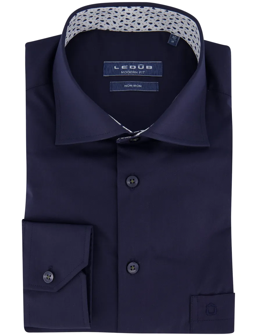 Ledub Modern Fit New overhemd mouwlengte 7 donkerblauw