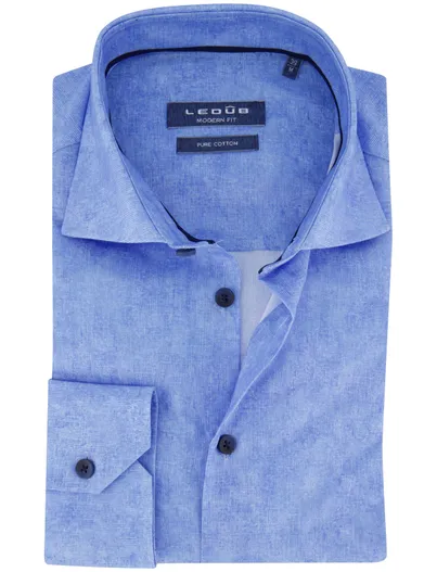 Ledub Ledub overhemd blauw geprint pure cotton wide spread collar