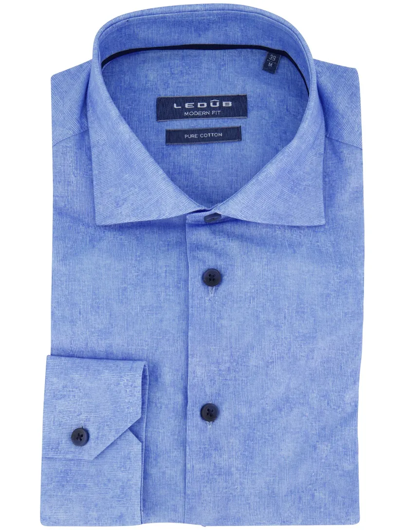 Ledub overhemd blauw geprint pure cotton donkerblauwe knoop