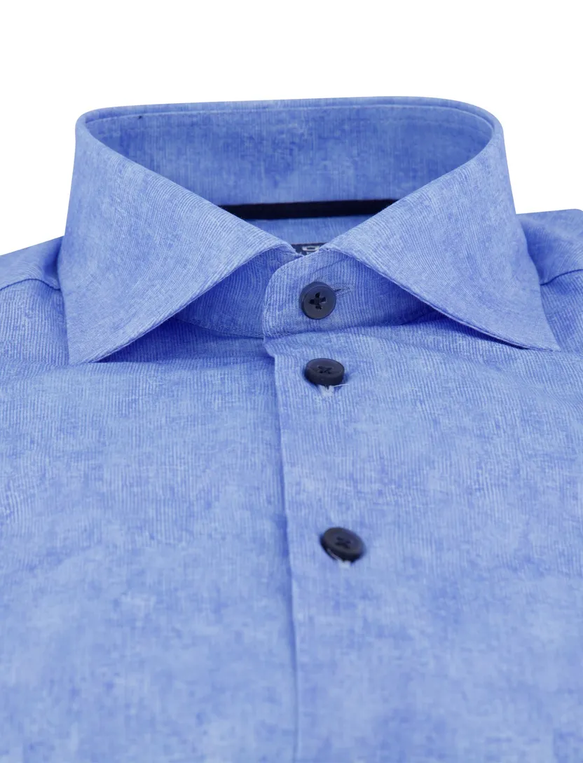 Ledub overhemd blauw geprint pure cotton donkerblauwe knoop