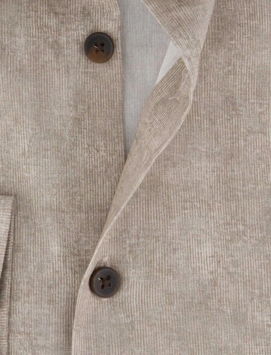 Ledub overhemd beige geprint Pure Cotton donkerbruine knoop