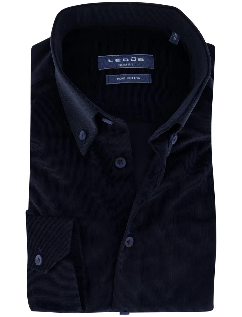 Ledub overhemd donkerblauw corduroy lange mouw