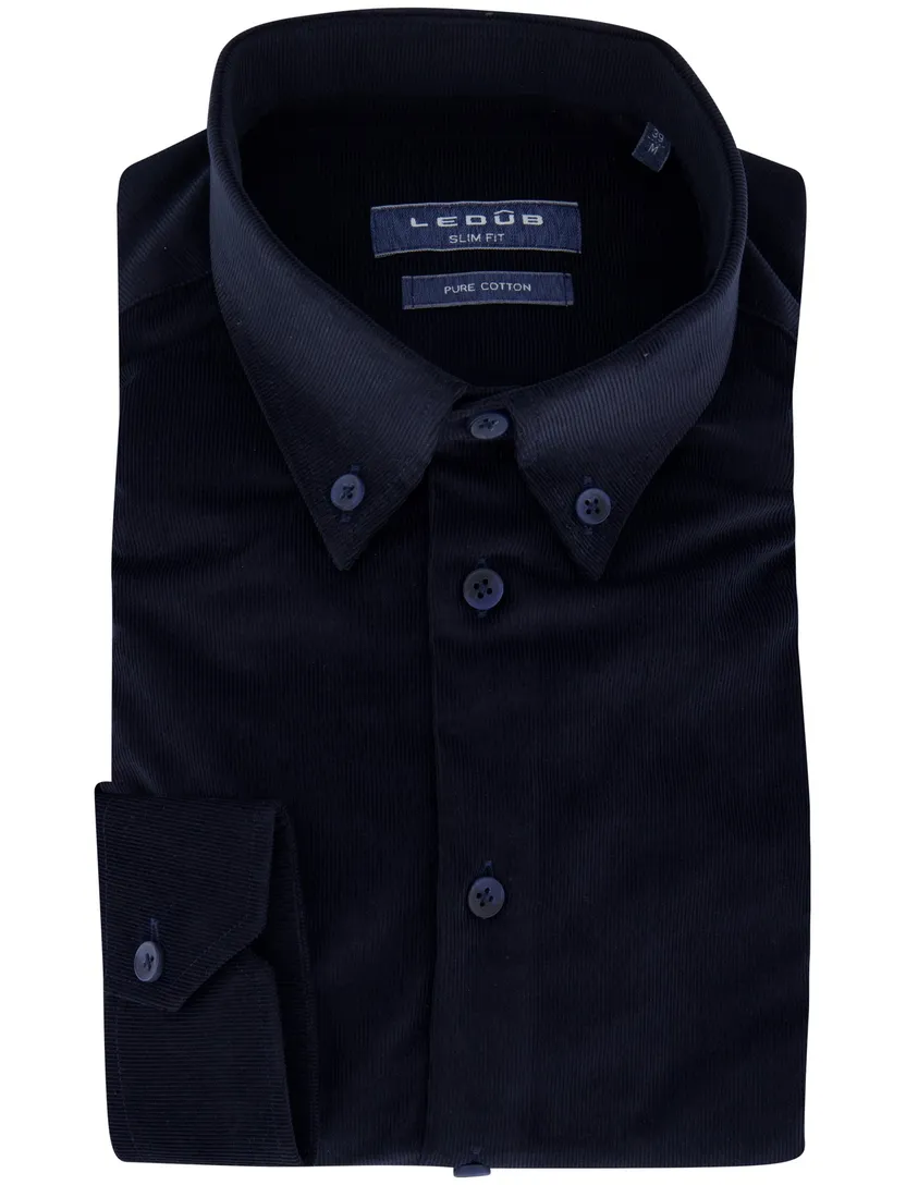Ledub overhemd donkerblauw corduroy lange mouw