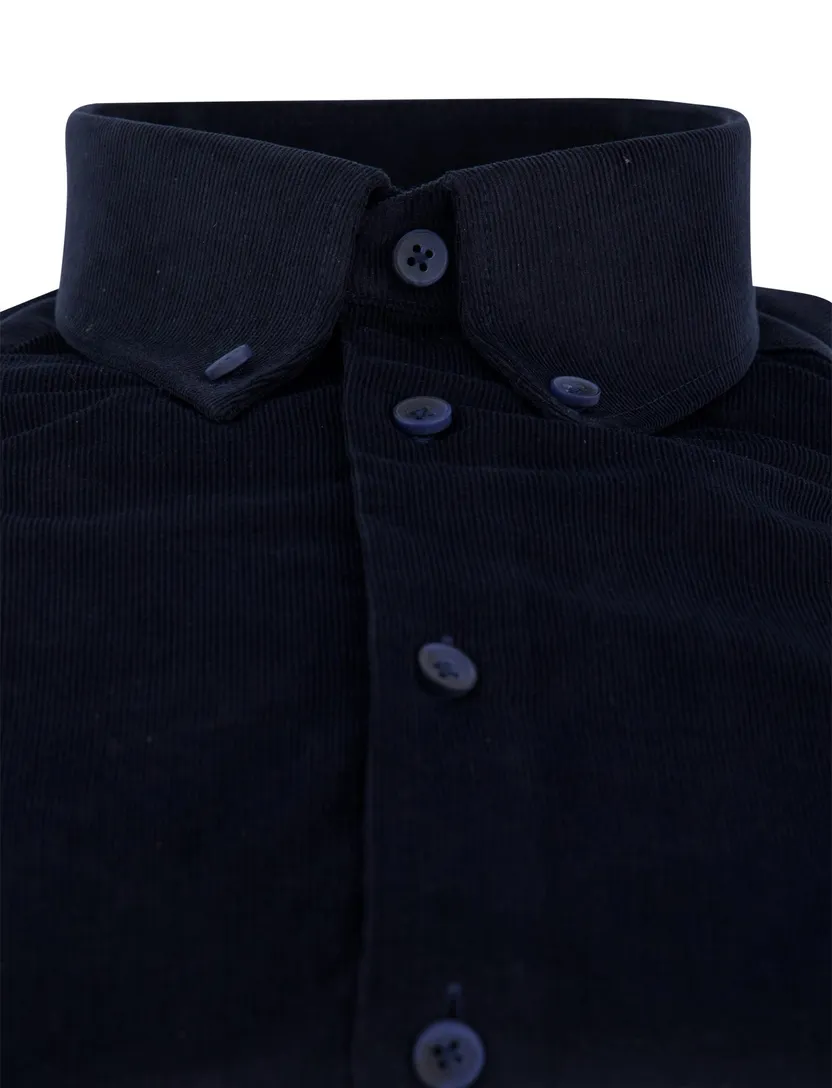 Ledub overhemd donkerblauw corduroy lange mouw