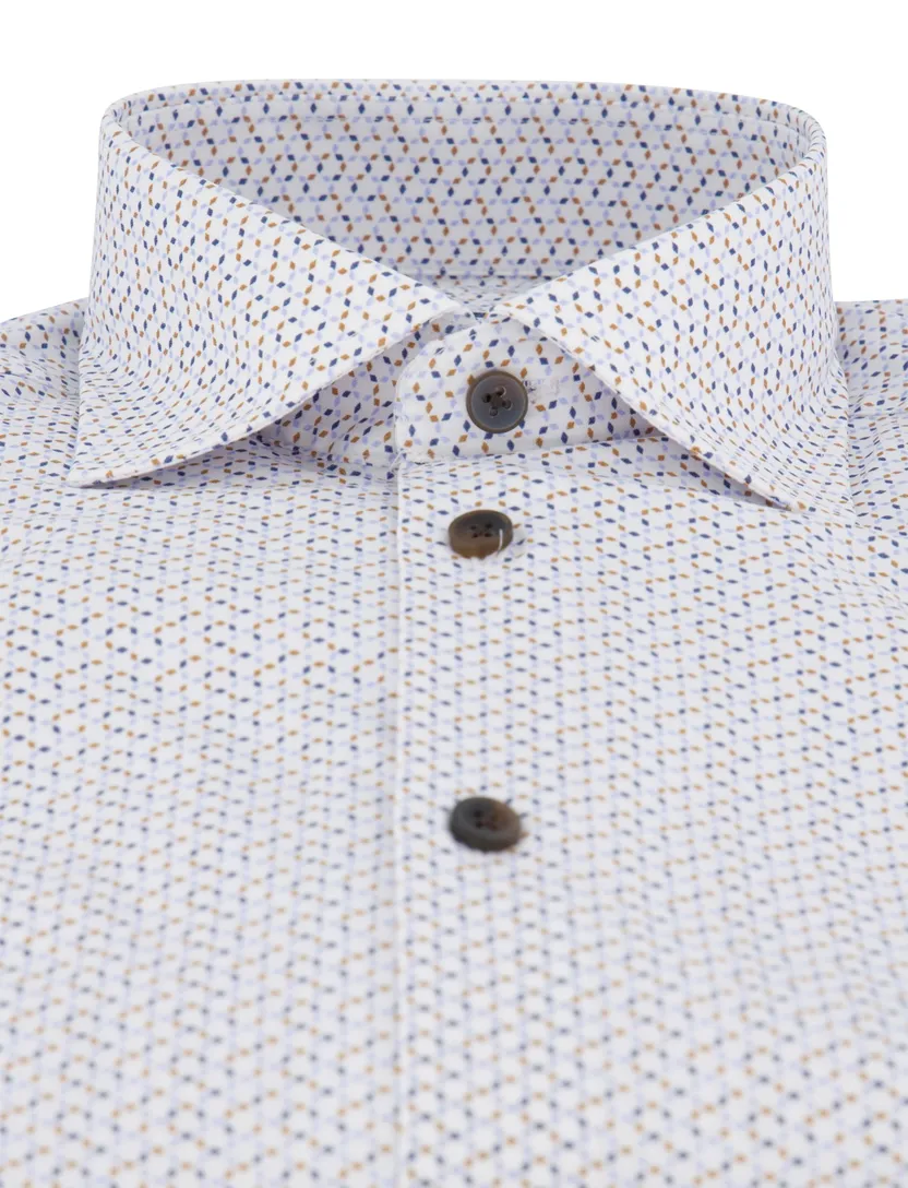 Ledub overhemd wit geprint stretch wide spread collar