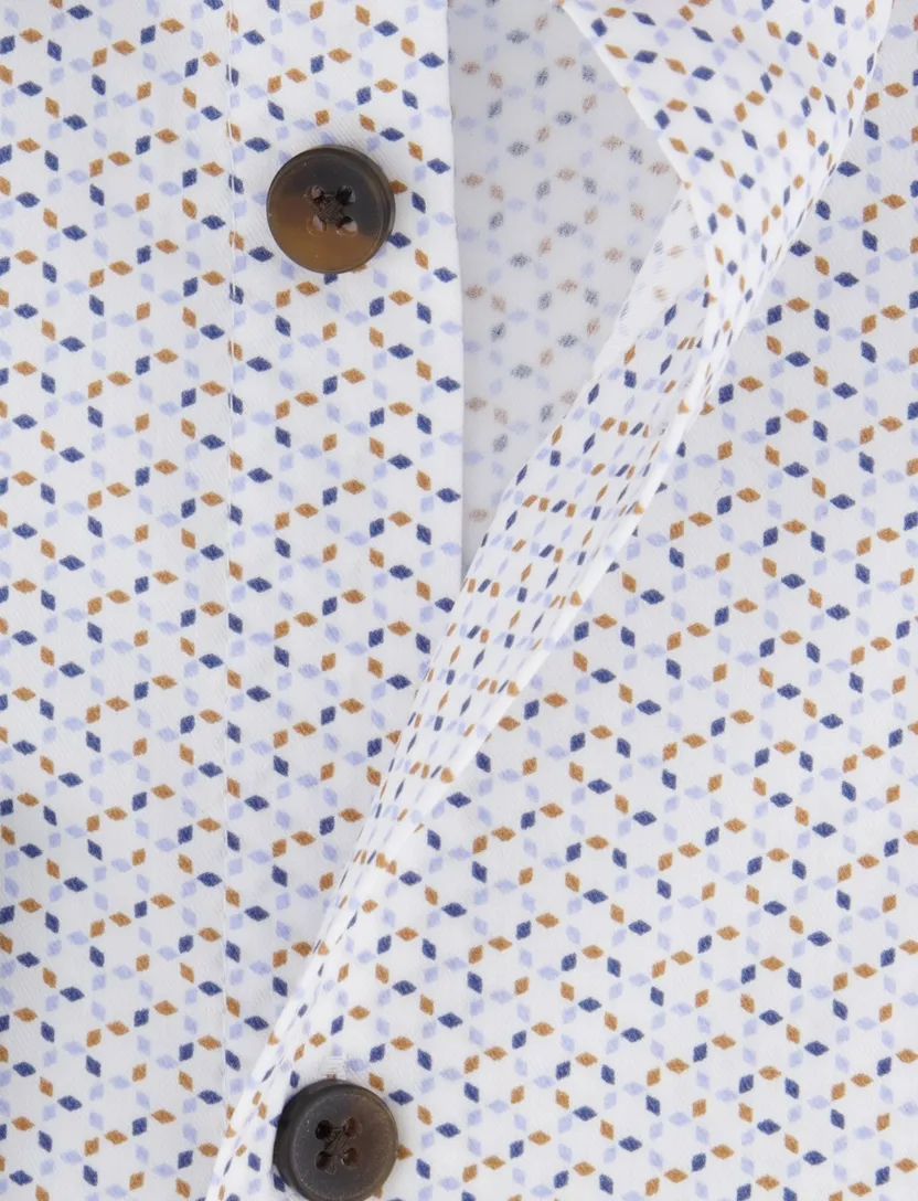 Ledub overhemd wit geprint stretch wide spread collar
