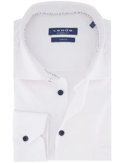 Ledub Ledub overhemd modern fit stretch donkerblauwe knoop