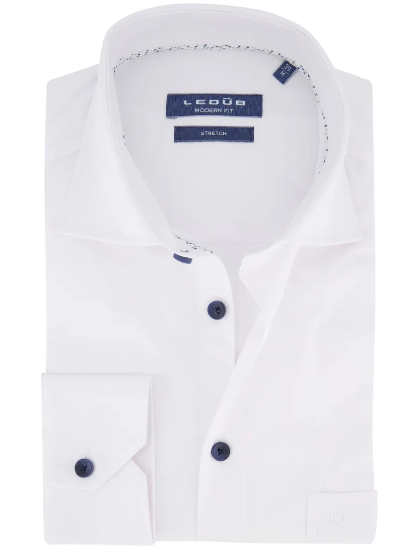 Ledub overhemd modern fit wit stretch