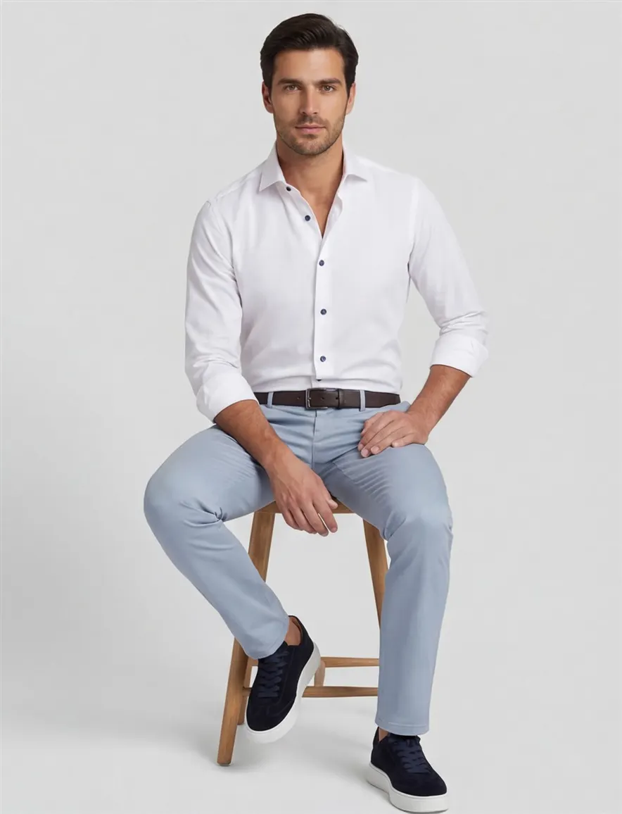 Ledub overhemd modern fit wit stretch