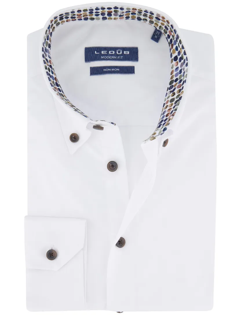 Ledub overhemd modern fit wit katoen