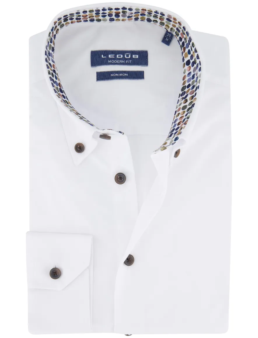 Ledub overhemd modern fit wit katoen