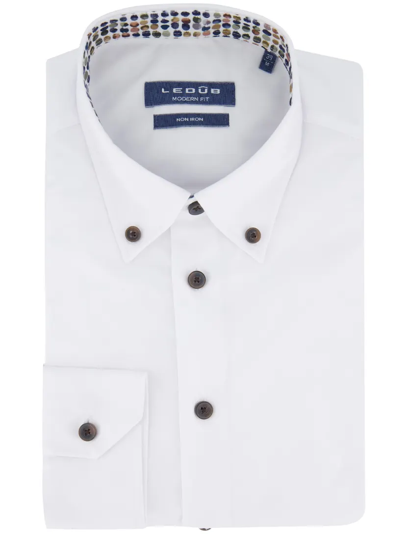Ledub overhemd modern fit wit katoen