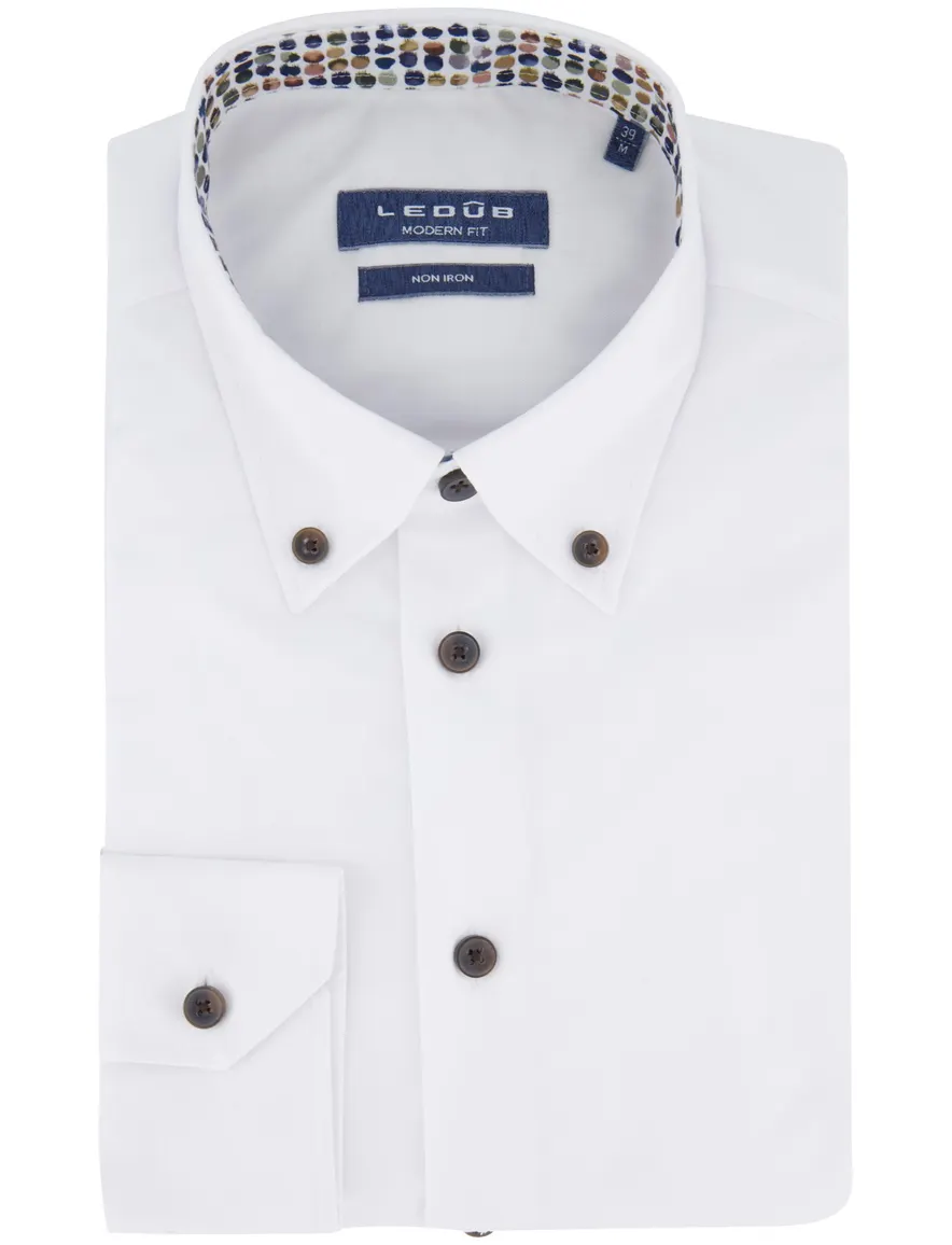 Ledub overhemd modern fit wit katoen