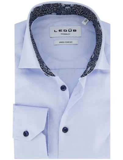 Ledub Ledub overhemd modern fit licht blauw effen katoen