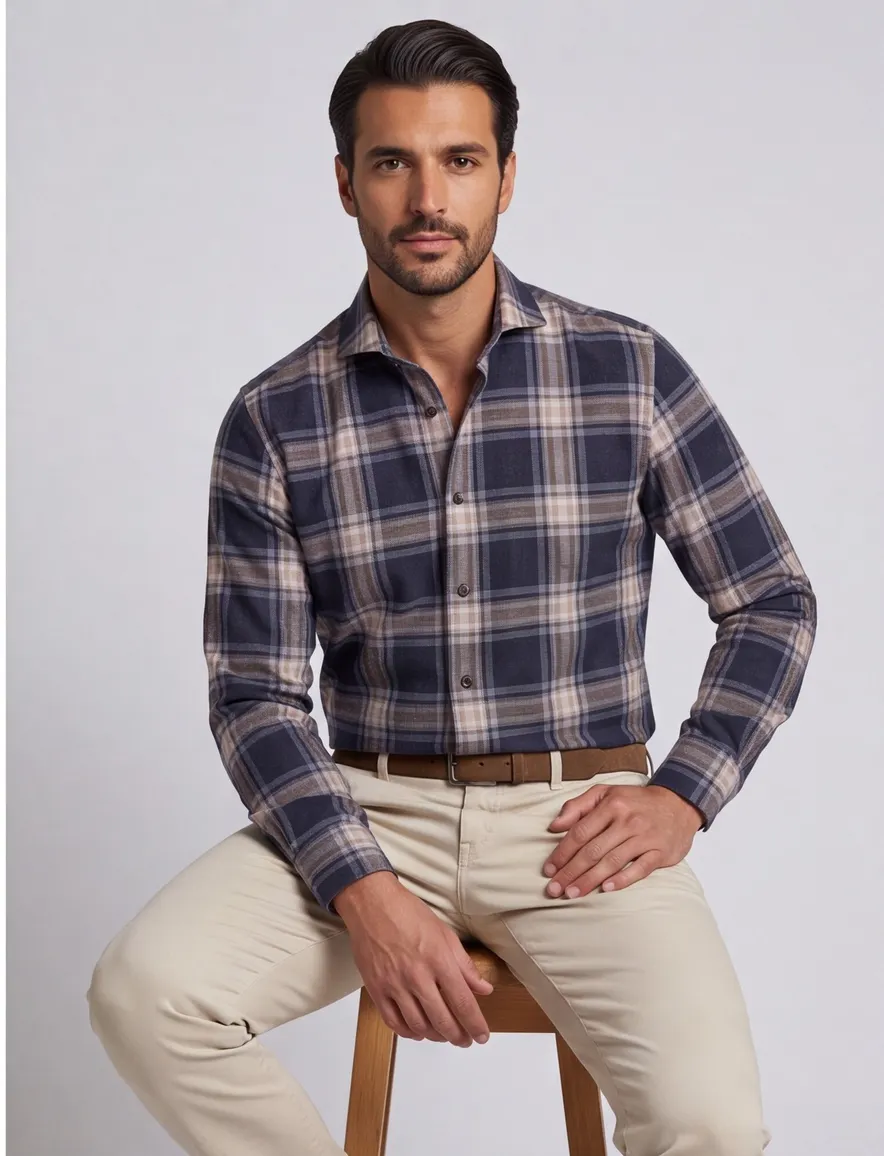 John Miller Tailored fit overhemd navy geruit