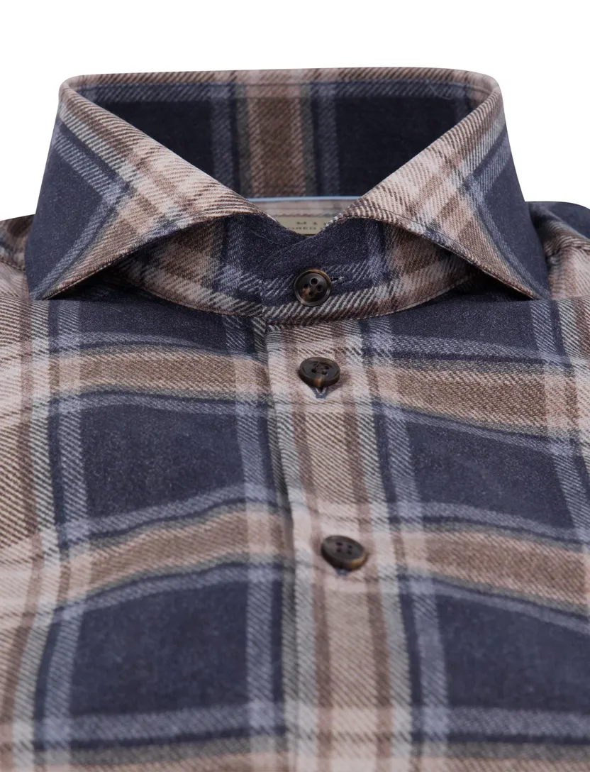 John Miller Tailored fit overhemd navy geruit lange mouw
