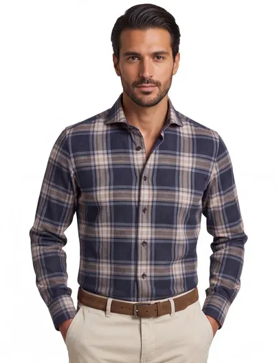 John Miller John Miller Tailored fit overhemd navy geruit