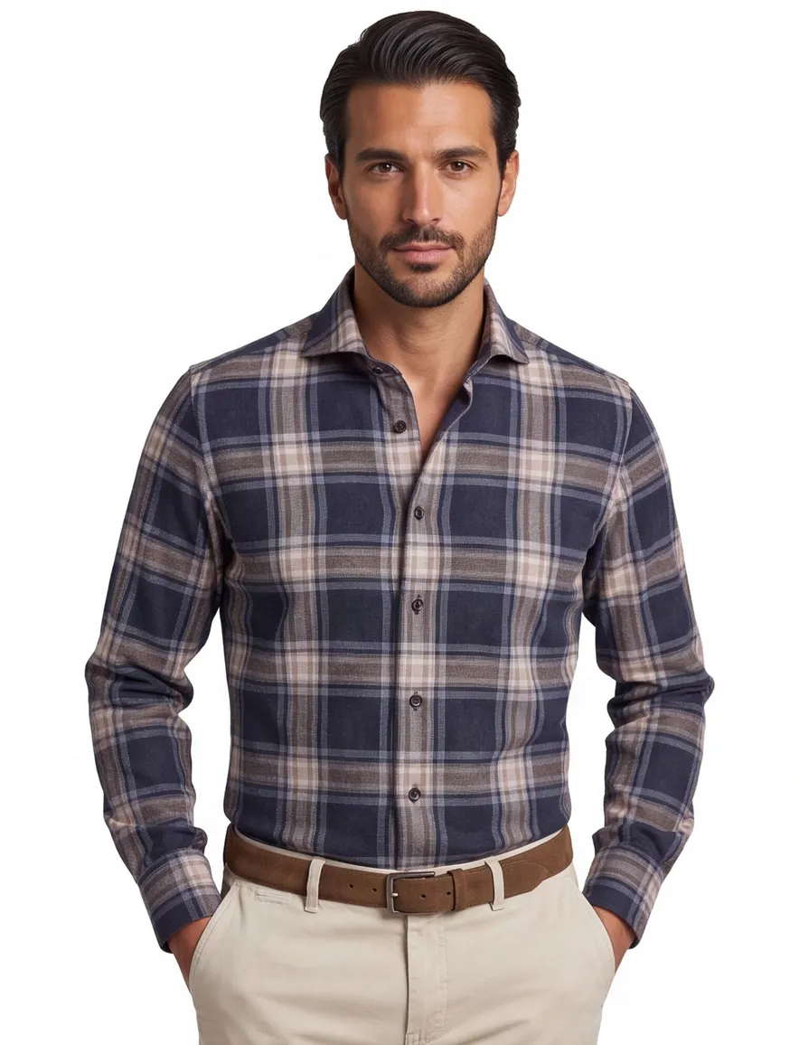 John Miller Tailored fit overhemd navy geruit