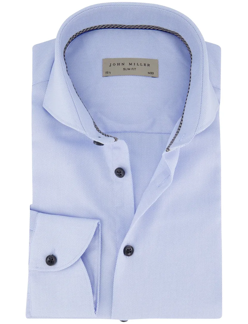 John Miller slim fit overhemd lichtblauw zwarte knoop