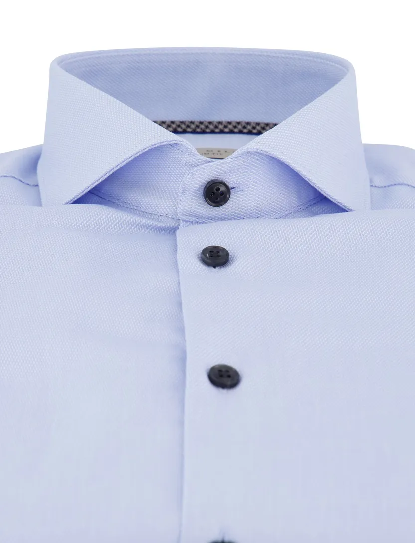 John Miller slim fit overhemd lichtblauw zwarte knoop