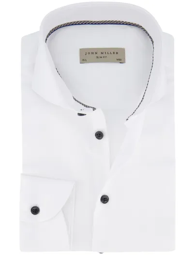 John Miller John Miller overhemd spierwit slim fit zwarte knoop
