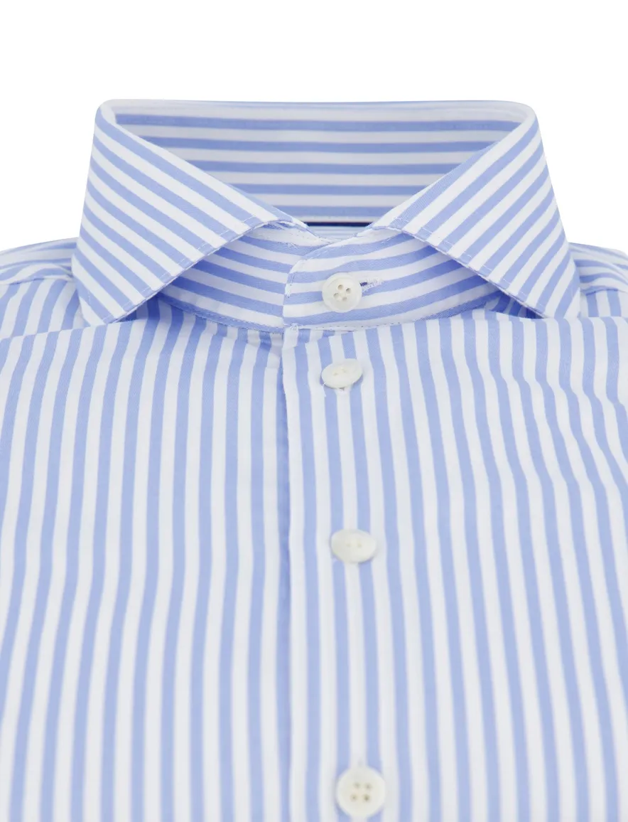 John Miller overhemd slim fit gestreept blauw wit witte knoop