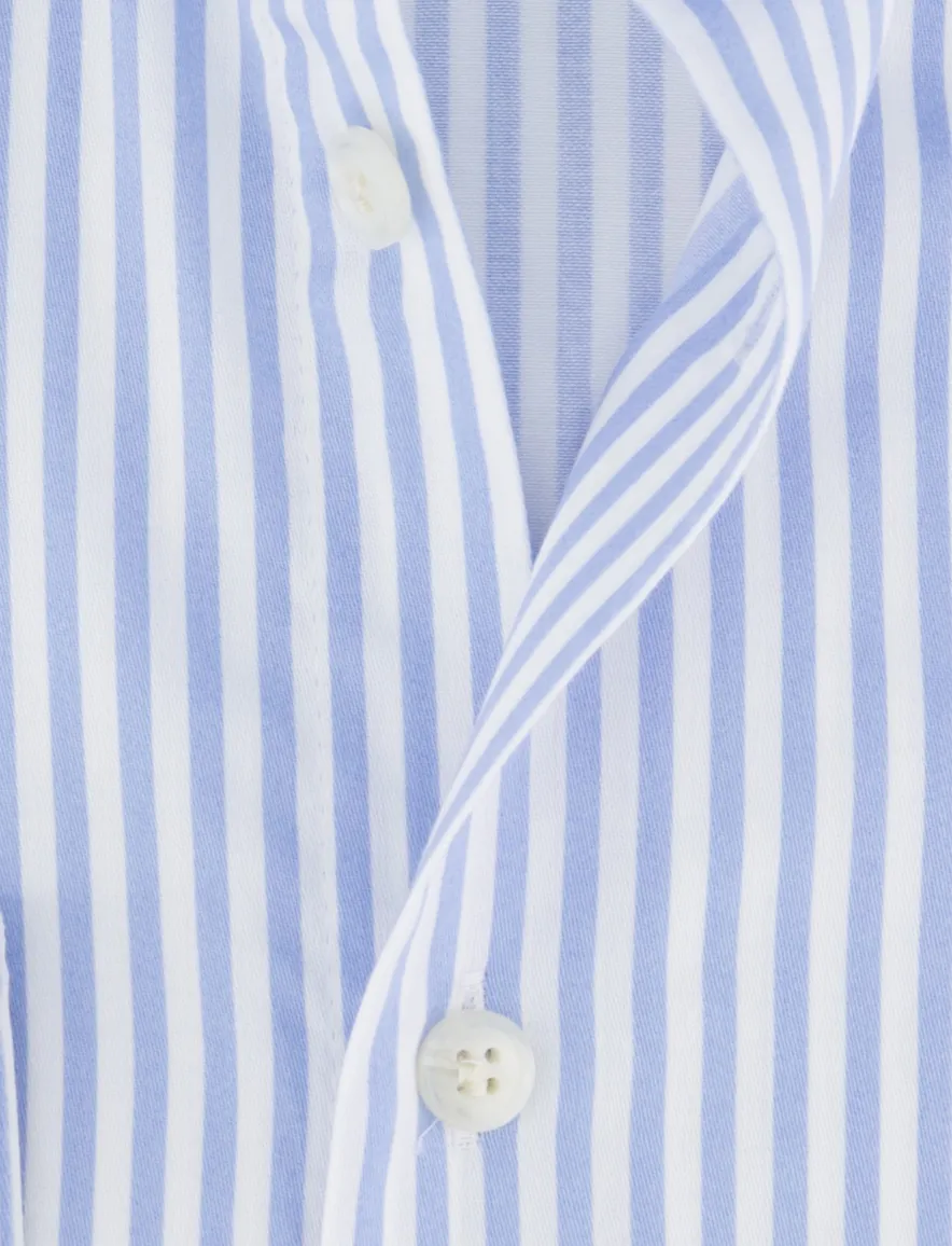 John Miller overhemd slim fit gestreept blauw wit witte knoop