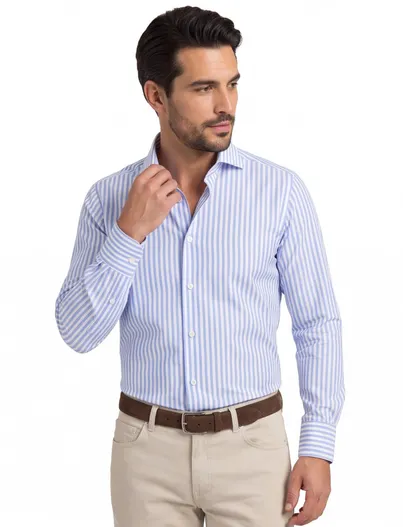 John Miller John Miller overhemd slim fit gestreept blauw wit witte knoop