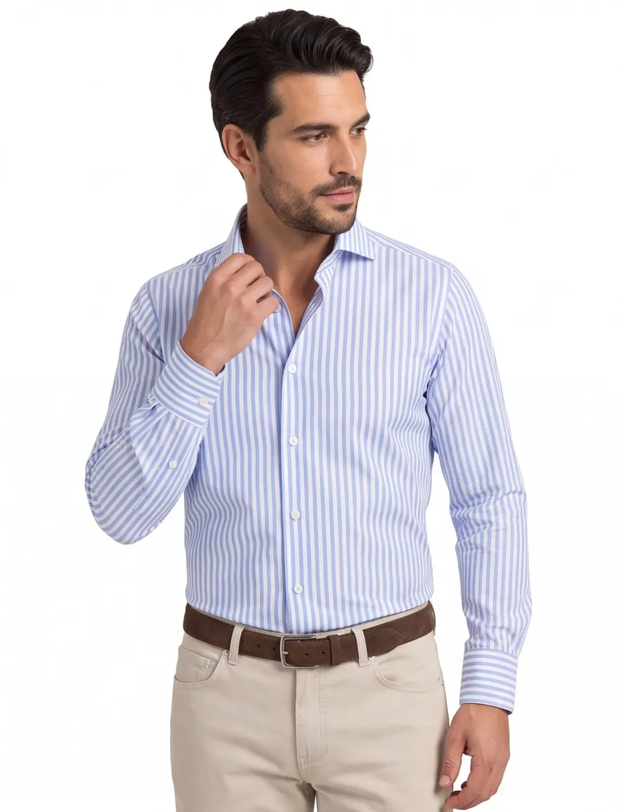 John Miller overhemd slim fit gestreept blauw wit witte knoop