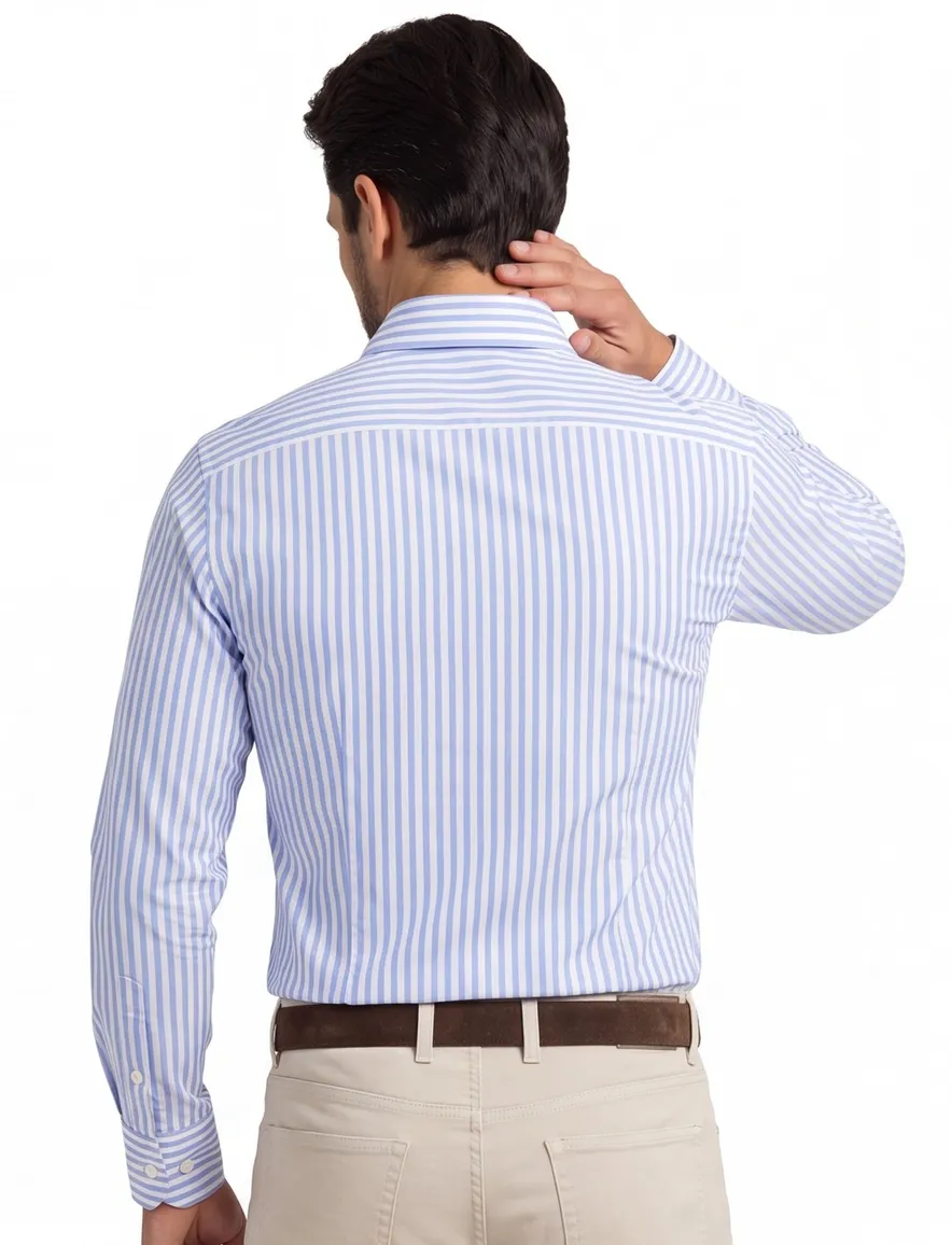 John Miller overhemd slim fit gestreept blauw wit witte knoop
