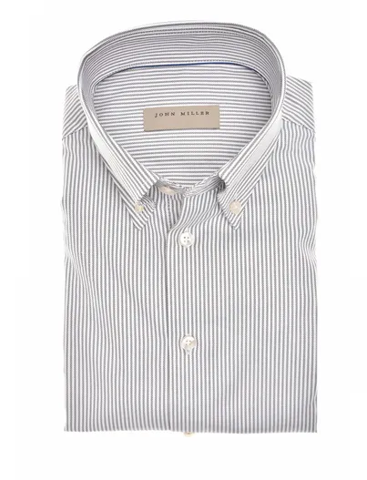 John Miller John Miller overhemd wit bruin gestreept button-down collar