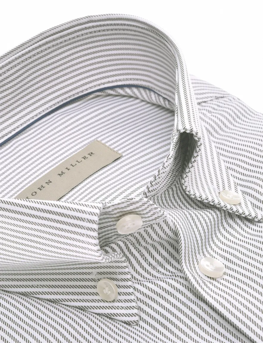John Miller overhemd wit bruin gestreept button-down collar