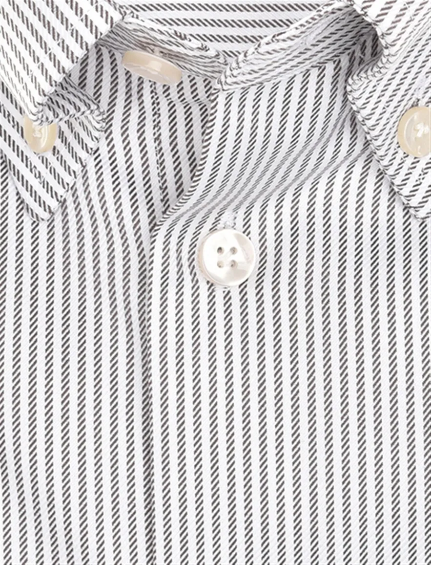 John Miller overhemd wit bruin gestreept button-down collar