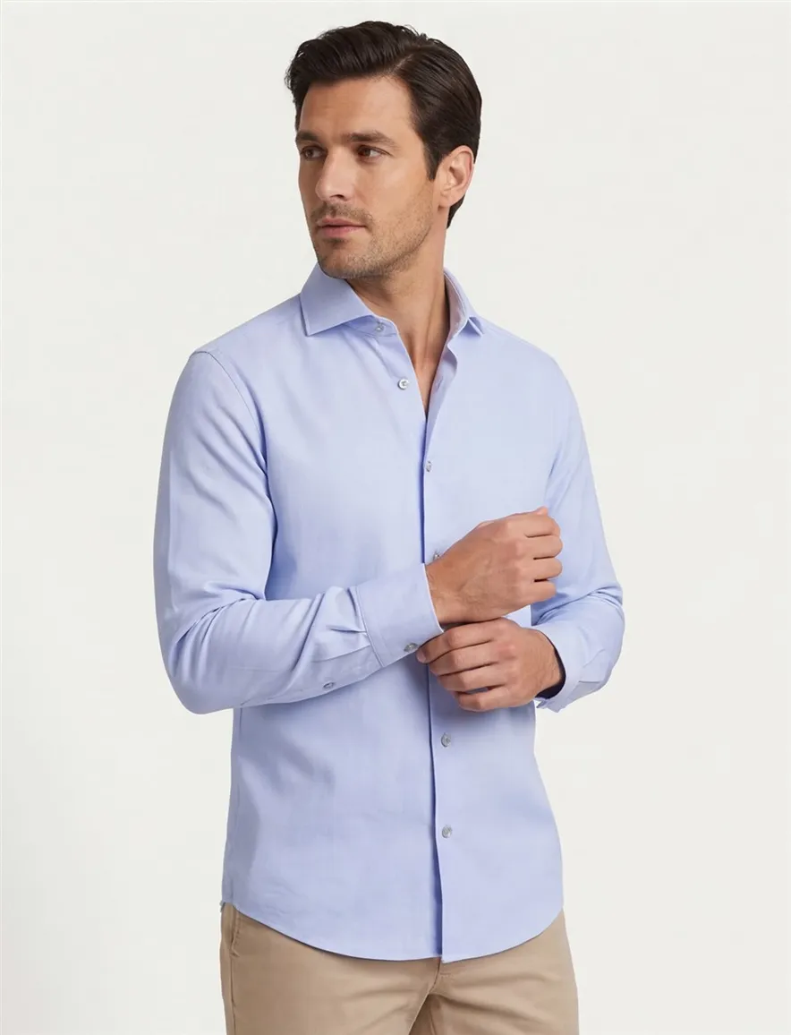 John Miller overhemd tailored fit blauw wide spread collar