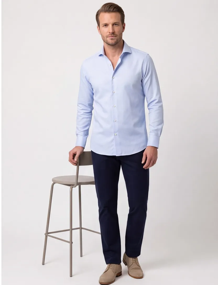 John Miller overhemd blauw cutaway witte knoop
