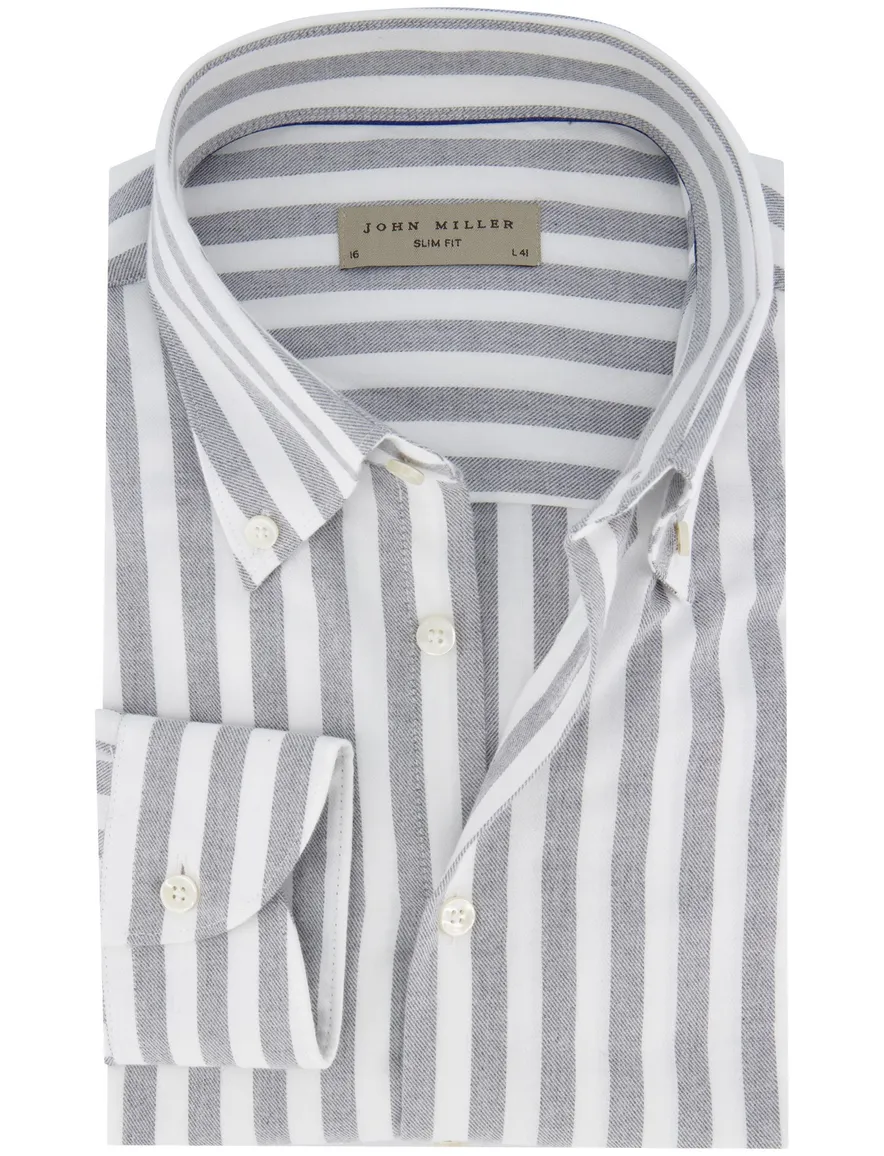 John Miller overhemd grijs slim fit button-down
