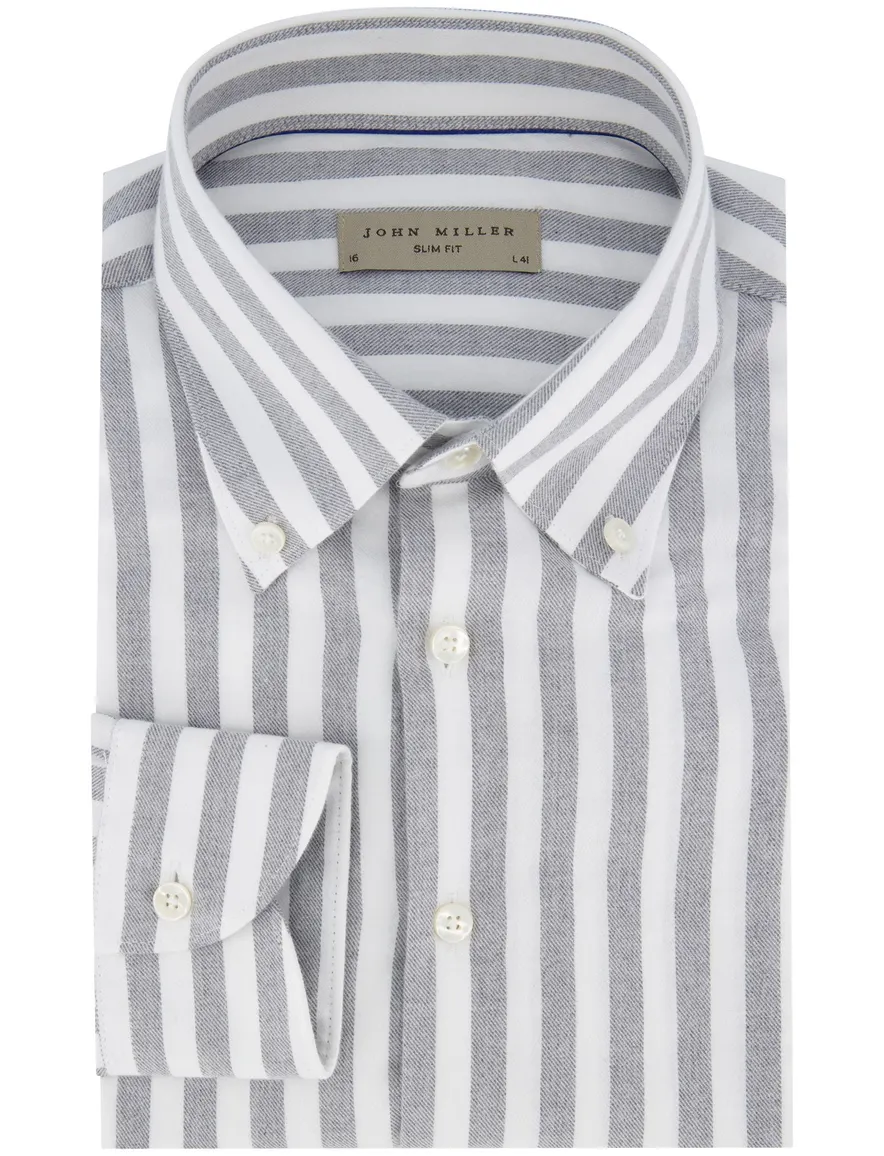 John Miller overhemd button-down grijs slim fit