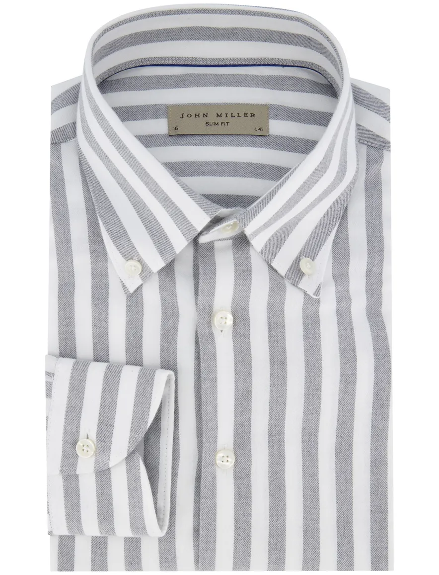 John Miller overhemd grijs slim fit button-down