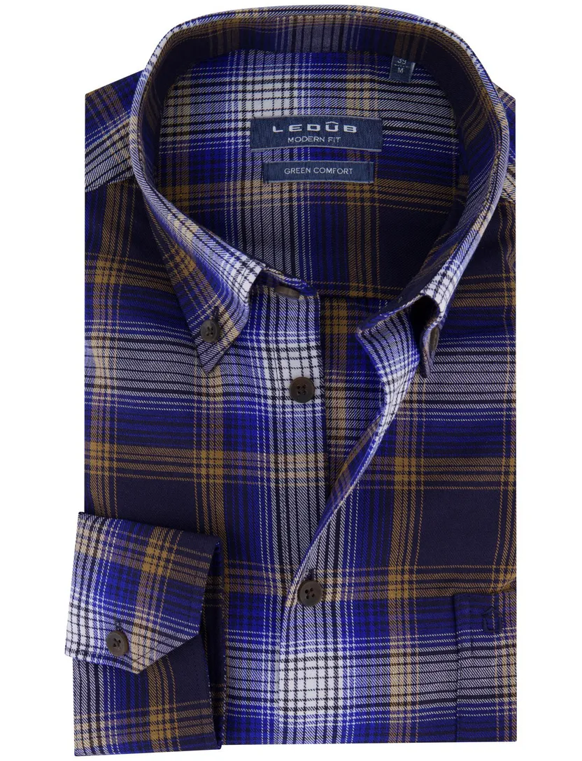 Ledub Shirt dress ml 5 blauw bruin button-down