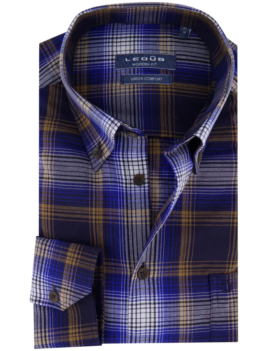 Ledub Shirt dress ml 5 blauw bruin geruit