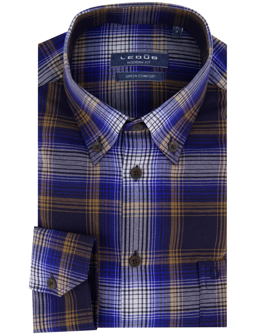 Ledub Shirt dress ml 5 blauw bruin button-down